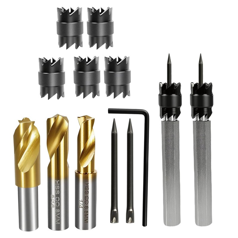 KAKILFOB 13-Pack Spot Weld Cutter Sets Double Sided, 3/8" 5/16" HSS Spot Weld Cutter Remover Drill Bits Hex Sheet Metal Hole Cutter Remover for Power Drill Spot Welding - Image 1